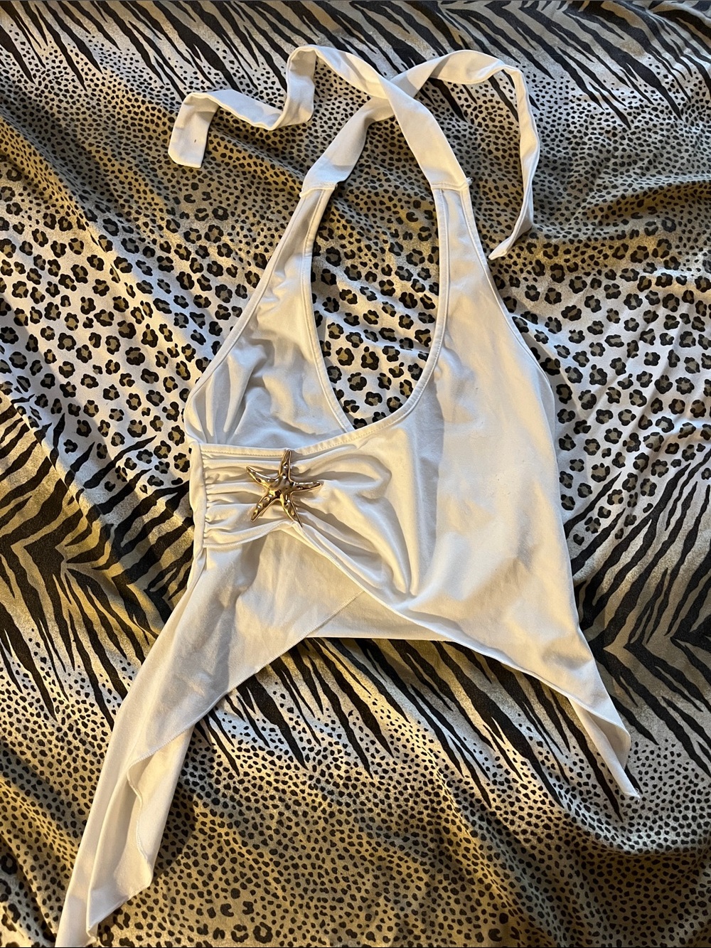 White Halter Star-Accent Crop Top